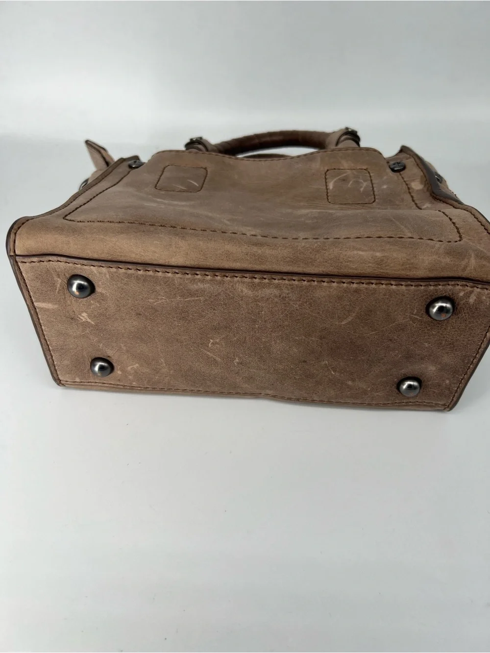 Frye Taupe Distressed Leather Mini Satchel